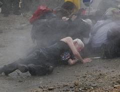 Attacked by water cannon, Bil'in, 2007
